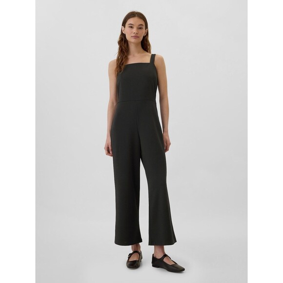 New Gap Jumpsuit Size Large Ponte Knit Black Sleeveless Ankle Length Square Neck - Picture 1 of 10